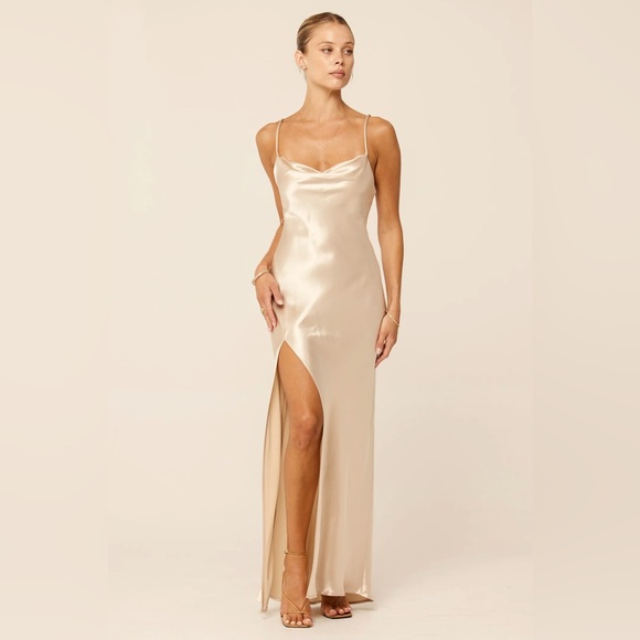 RESA Satin Maxi Dress in Champagne - Picture 1 of 13